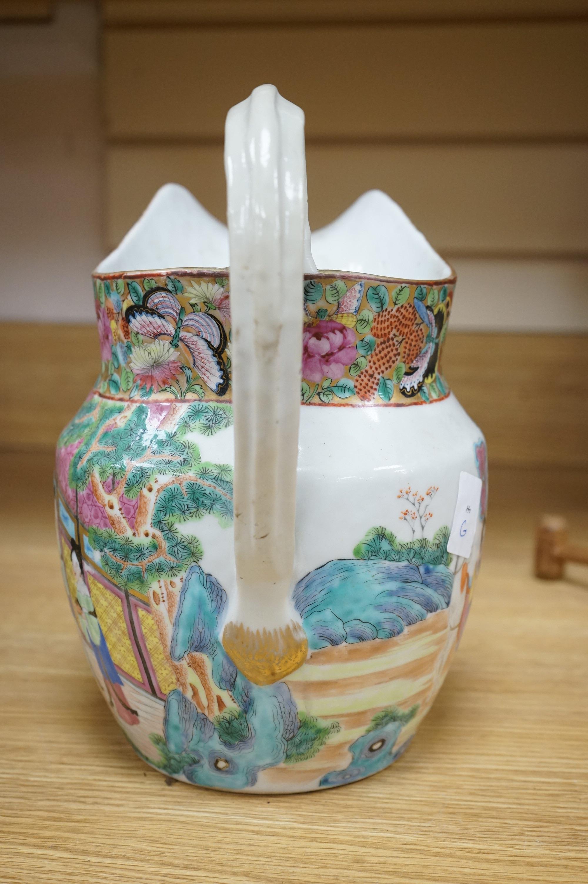 A Chinese famille rose jug, c.1830, 27cm